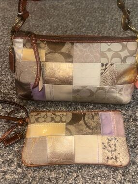 Coach Multicolor Patchwork Shoulder Bag with Wristlet — Neutral Pastels